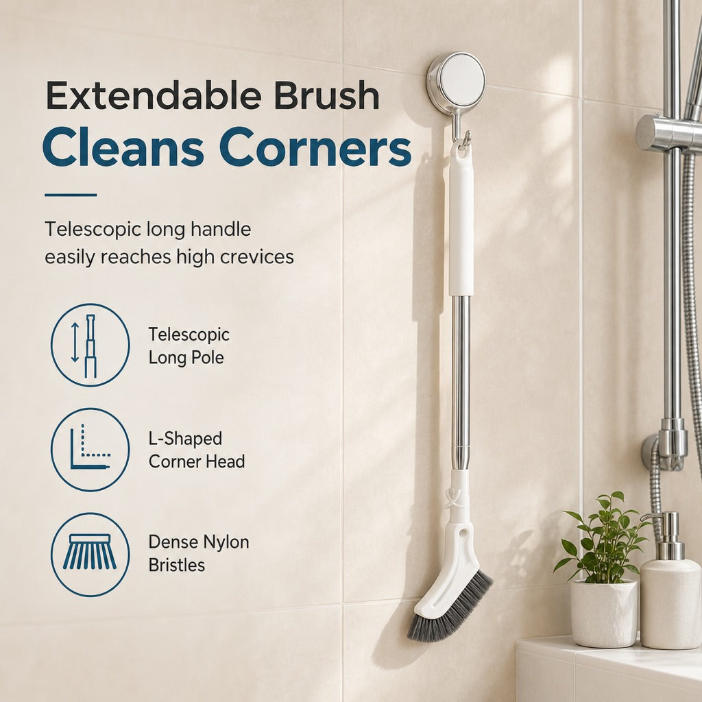 🪥🫧 Extendable Long Handle Floor Scrub Brush — No-Bend Cleaning, 🧹✨ 2cm Slim Head for Bathroom Corners & Tiles