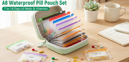 ❄️Summerfresh 50% OFF!💊14-Pouch Travel Medicine & Supplement Organiser – Removable Colour-Coded Zip Pouches with Binder Case