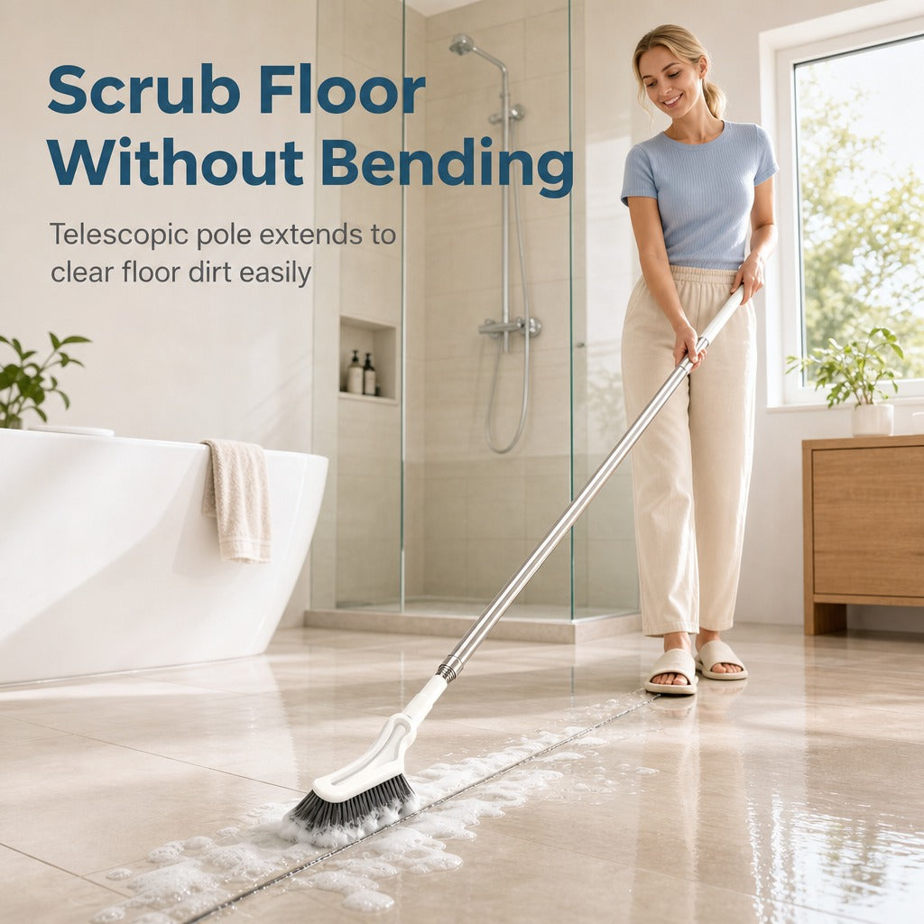 🪥🫧 Extendable Long Handle Floor Scrub Brush — No-Bend Cleaning, 🧹✨ 2cm Slim Head for Bathroom Corners & Tiles