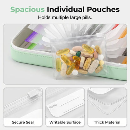 ❄️Summerfresh 50% OFF!💊14-Pouch Travel Medicine & Supplement Organiser – Removable Colour-Coded Zip Pouches with Binder Case