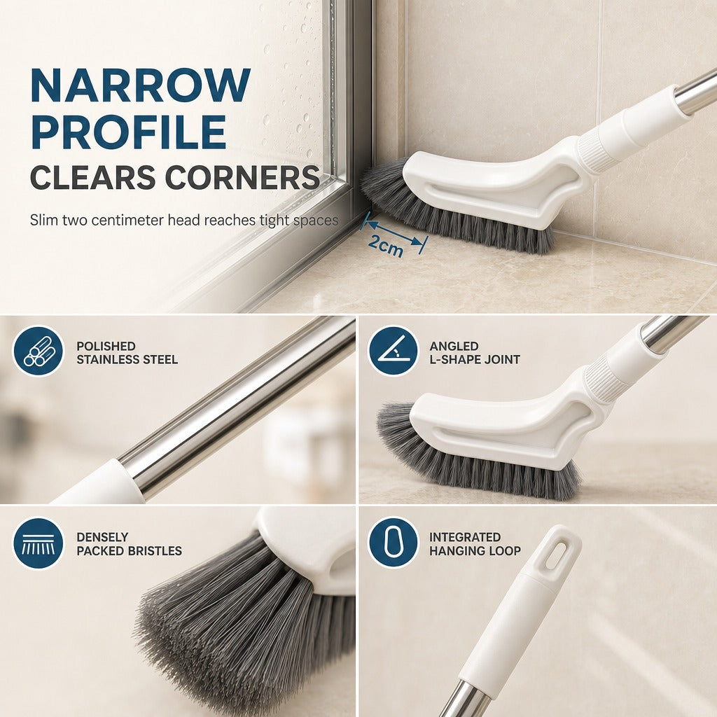 🪥🫧 Extendable Long Handle Floor Scrub Brush — No-Bend Cleaning, 🧹✨ 2cm Slim Head for Bathroom Corners & Tiles