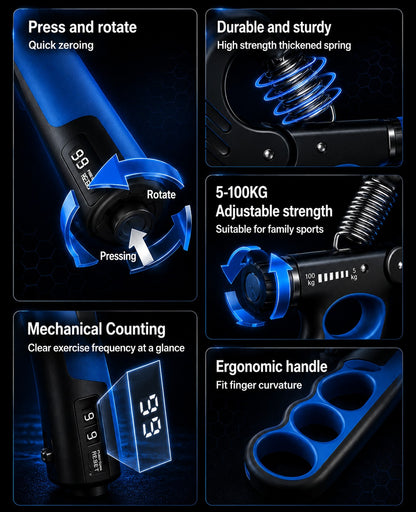 Mechanical Grip Trainer – Adjustable 5–100KG Hand Strengthener with Counter