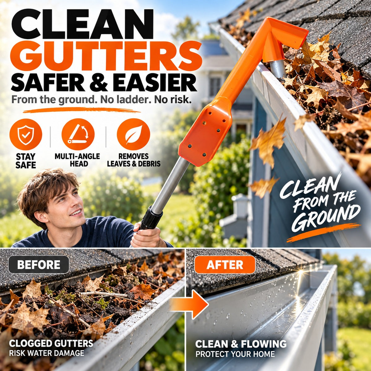 🍂 Ground-Level Gutter Cleaning Tool | Adjustable