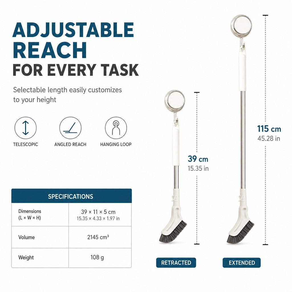 🪥🫧 Extendable Long Handle Floor Scrub Brush — No-Bend Cleaning, 🧹✨ 2cm Slim Head for Bathroom Corners & Tiles