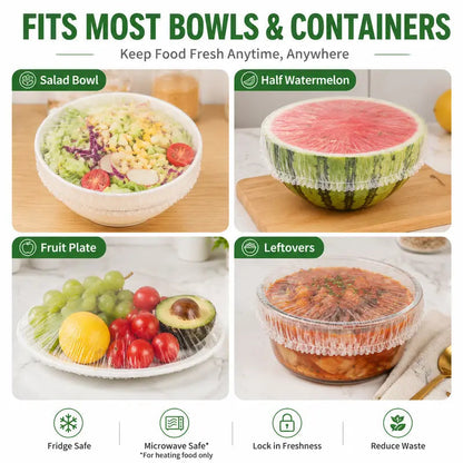 100PCS Plastic Bowl Covers – Elastic Reusable Food Wrap